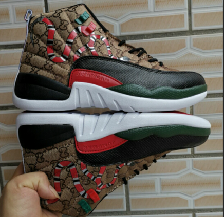 2019 Air Jordan 12 Snake Print Coffe Red Black Green Shoes